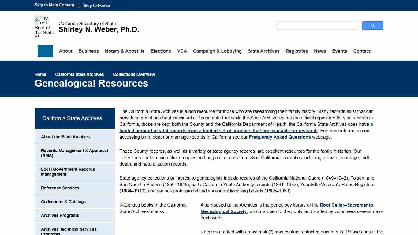 Genealogical and Family History Resources - California State Archives - California Secretary of State