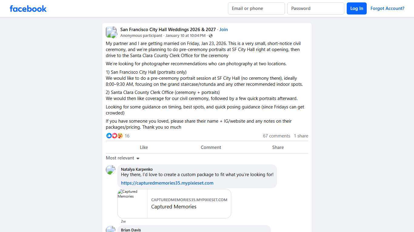 San Francisco City Hall Weddings 2026 & 2027 My partner and I are getting married on Friday, Jan 23, 2026 Facebook