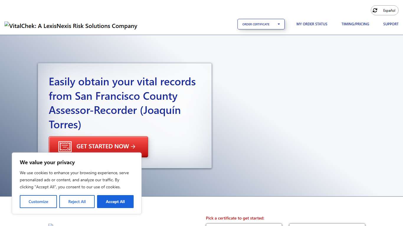 San Francisco County Assessor-Recorder (Joaquín Torres) (CA) Order Certificates - VitalChek